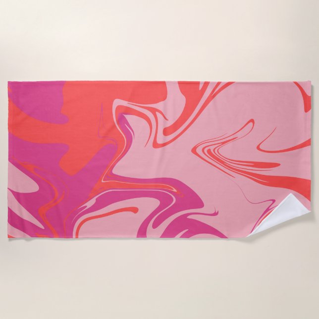 Toalha De Praia Groovy cor de laranja e forma rosa (Frente)