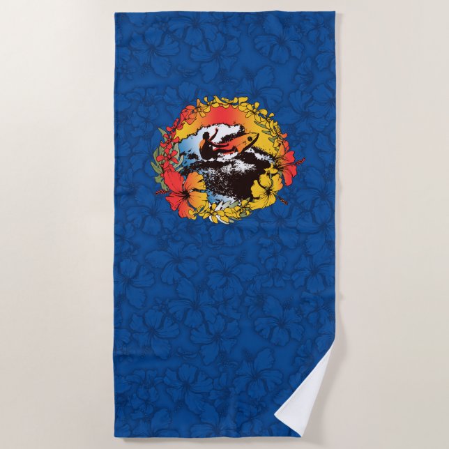 Toalha De Praia Groovy Hawaiian Surfer 1960s Retro Hibiscus - Mari (Frente)