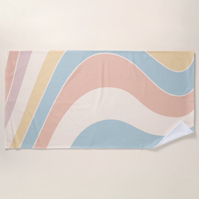 Toalha De Praia Groovy pastel retro style waves design (Frente)