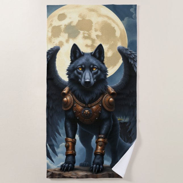 Toalha De Praia Guardião da Lua – O Lobo de Asa Preta (Frente)