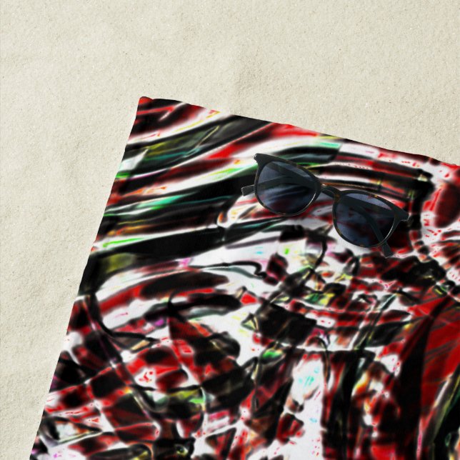 Toalha De Praia Guerra às listras cianas verdes contra o vermelho (In Situ)