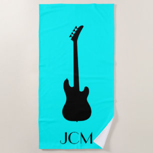 Toalha De Praia Guitarra de Baixo Elétrico de Monograma / Azul Aqu