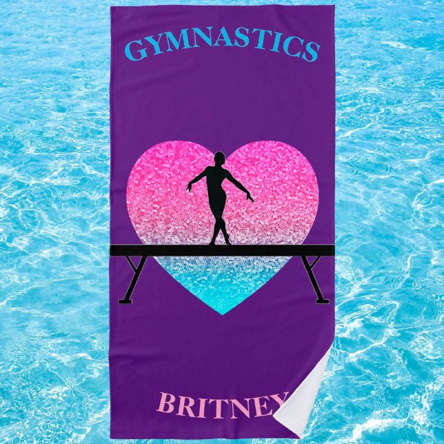 Toalha De Praia Gymnastics Beam Sparkle Heart Purple Beach Towel (Criador carregado)