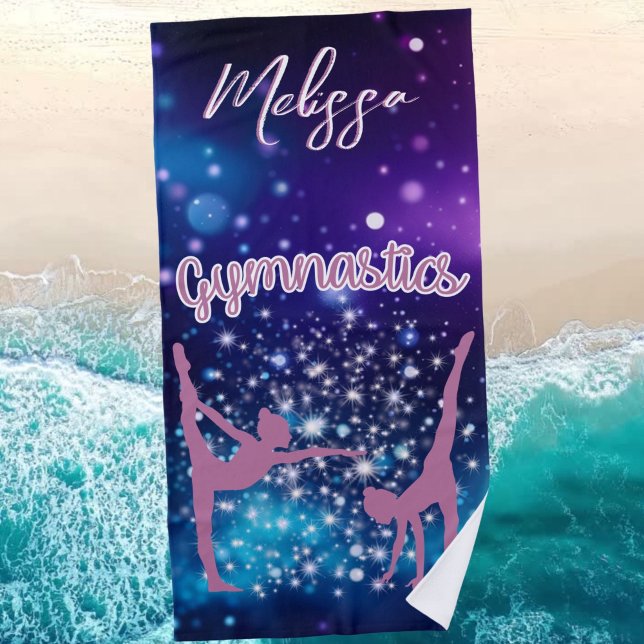 Toalha De Praia Gymnastics Galaxy Purple Turquoise Personalizada (Gymnastics Galaxy Purple Turquoise Personalized Beach Towel)