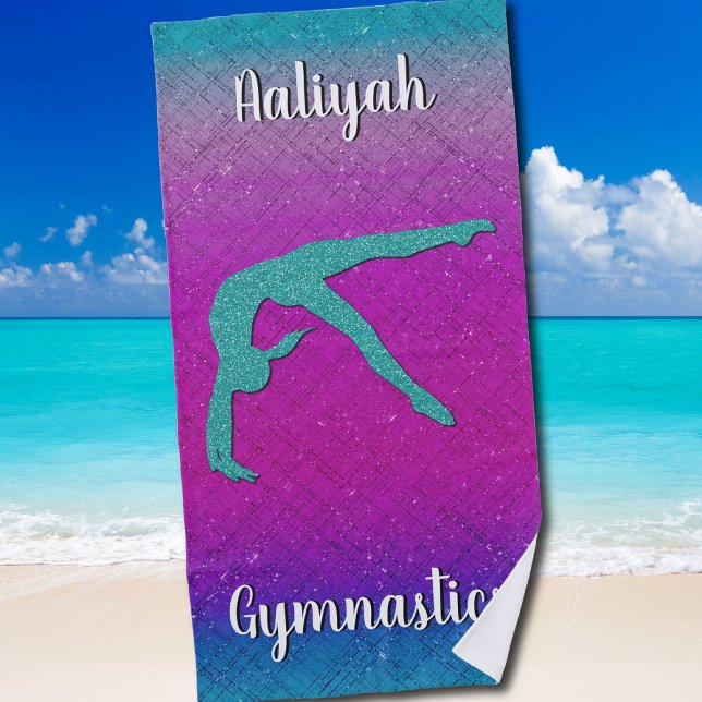 Toalha De Praia Gymnastics Girl Turquoise Magenta Ombre (Gymnastics Girl Turquoise Magenta Ombre Beach Towel)