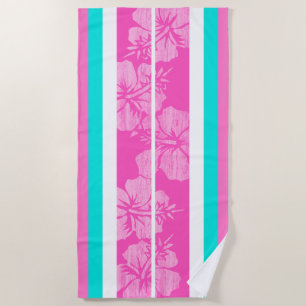 Toalha De Praia Haleiwa Surfboard Hawaiian Hibiscus Striped - Rosa