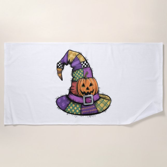 Toalha De Praia Halloween Patchwork Witch Hat Spooky (Frente)