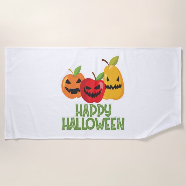 Toalha De Praia Halloween Vegan Feliz Halloween Pumpkin Vegetarian (Frente)
