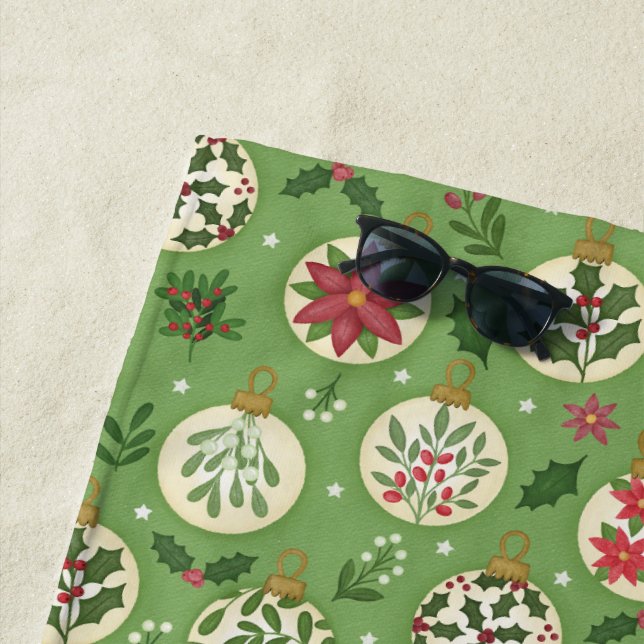 Toalha De Praia Hand Drawn Christmas Ornaments Beach Towel (In Situ)