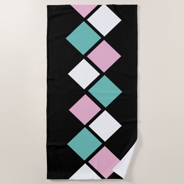 Toalha De Praia Harlequin Beach Towel (preto, aqua e rosa) (Frente)