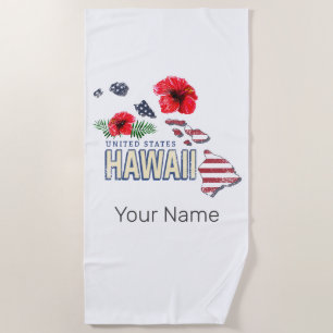 Toalha De Praia Hawaii Estados Unidos Mapa Retrorestadual EUA Souv