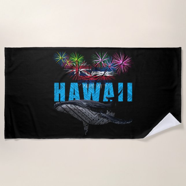 TOALHA DE PRAIA HAWAII NYE POLYNESIAN TRIBAL HUMPBACK FIREWORKS (Frente)