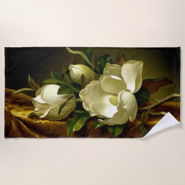 Toalha De Praia Heade Magnolia Flowers em Velvet Beach Towel Doura (Frente)