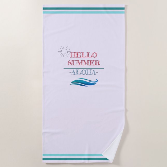 Toalha De Praia "Hello Summer Aloha" Víblias tropicais (Frente)