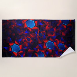 Toalha De Praia Hexágono azul misturado com curvas vermelhas sobre