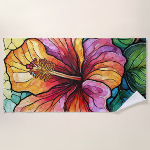 Toalha De Praia hibisco do estilo de vidro manchado