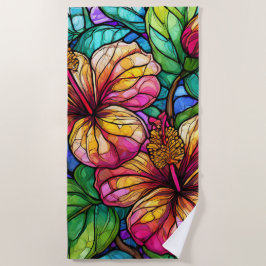 Toalha De Praia hibisco do estilo de vidro manchado