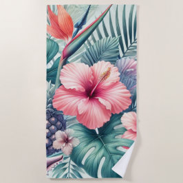 Toalha De Praia Hibiscus tropical e Palm Design