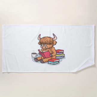 Toalha De Praia Highland Cattle Leia Livros Bebendo Café