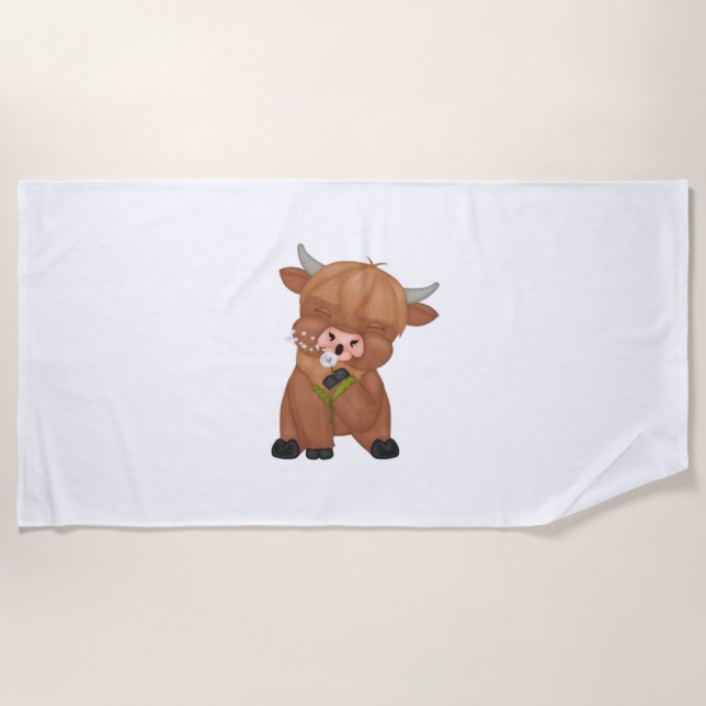 Toalha De Praia Highland Cow Christmas Feliz and Bright, Scottish, (Frente)