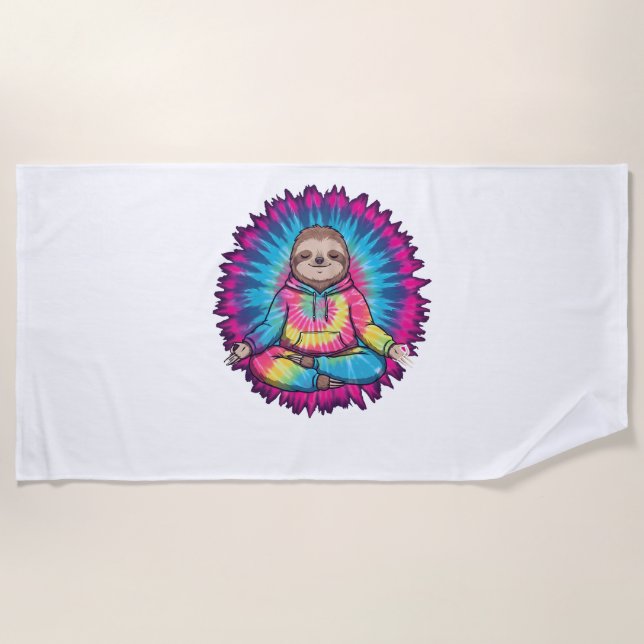 Toalha De Praia Hippie Sloth Peace Sign Tie-Dy (Frente)