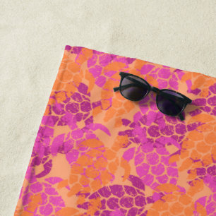 Toalha De Praia Honu Sea Turtle Havaiana Tapa - Laranja