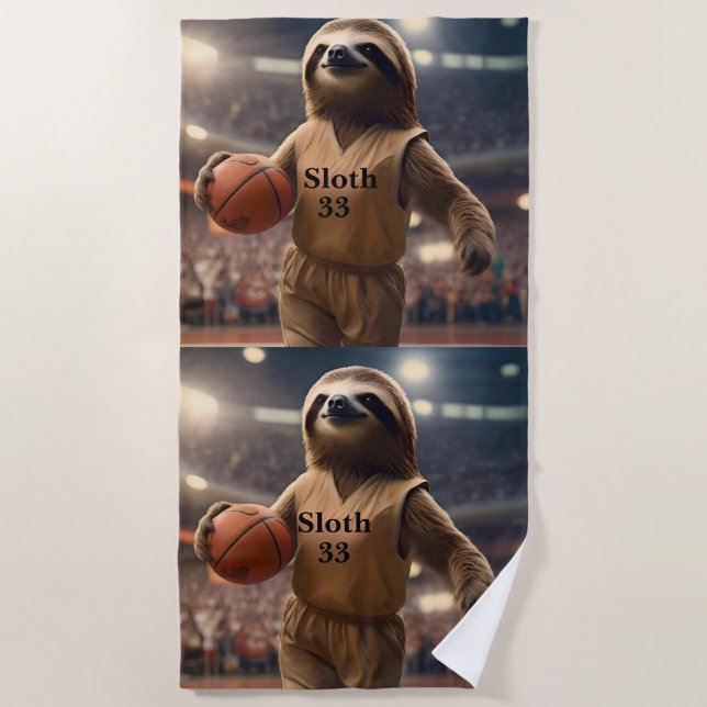 Toalha De Praia Hoops and Hangs: The Slam Dunking Sloth, (Frente)