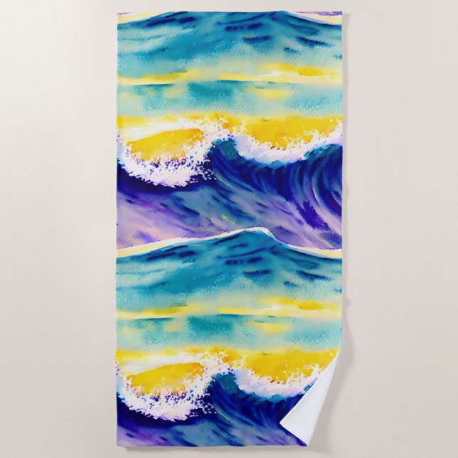 Toalha De Praia Hora de verão da aquarela azul (Frente)