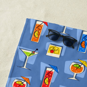 Toalha De Praia Horário Feliz - Drinks tropicais havaianos - Azul