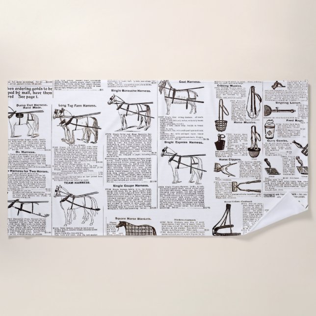 Toalha De Praia Horse Antique Advertising Newpaper Art (Frente)