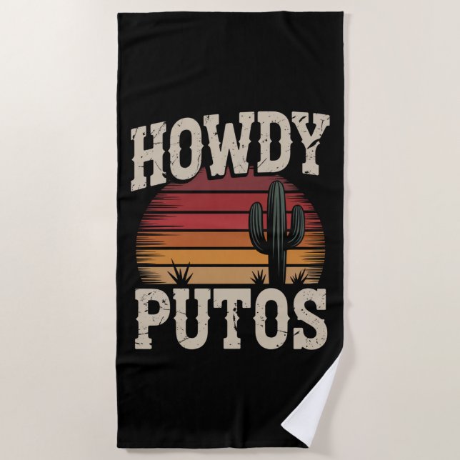 Toalha De Praia Howdy Putos Funny Cactus Retro Vintage (Frente)
