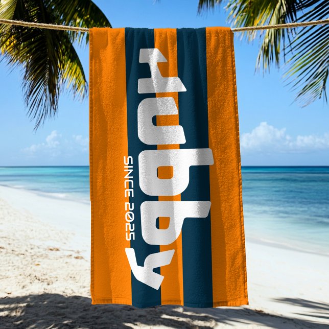Toalha De Praia Hubby Newlywing Groom Orange & Marinho Beach Towel (Criador carregado)