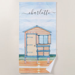 Toalha De Praia Hut de Praia Personalizado da Watercolor