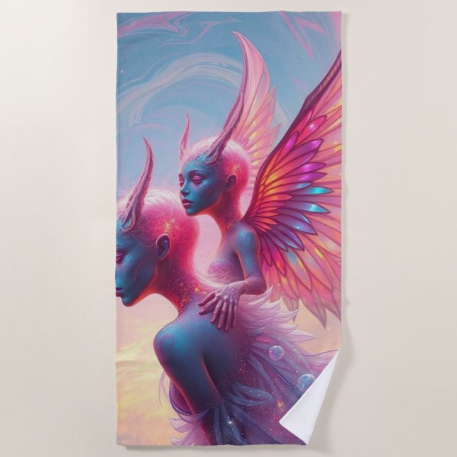 Toalha De Praia Hüterinnen des Himmels – Elara & Vireya (Frente)