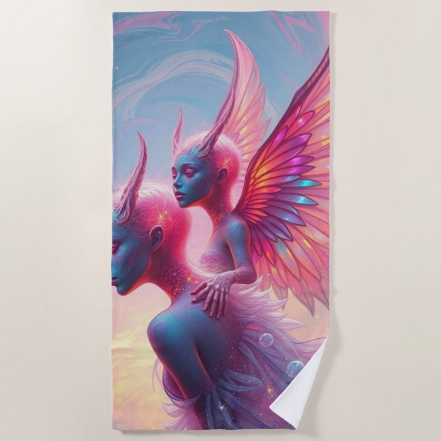 Toalha De Praia Hüterinnen des Himmels – Elara & Vireya (Frente)