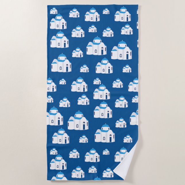 Toalha De Praia Ilha Grega Santorini - Igreja Azul (Frente)
