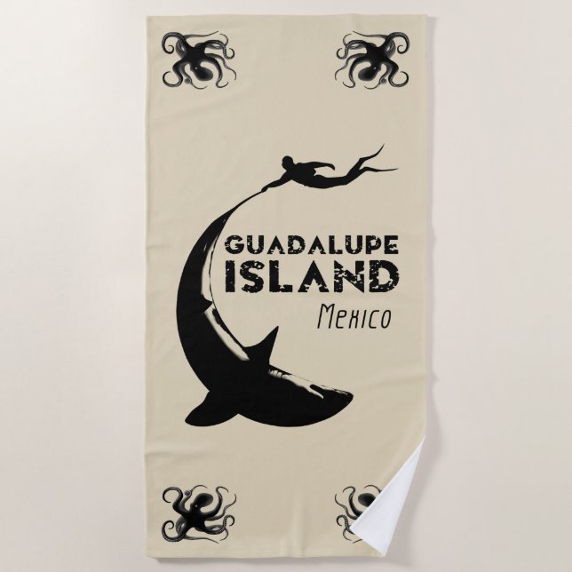 Toalha De Praia Ilha Guadalupe México | Mergulho Com Tubarões (Frente)