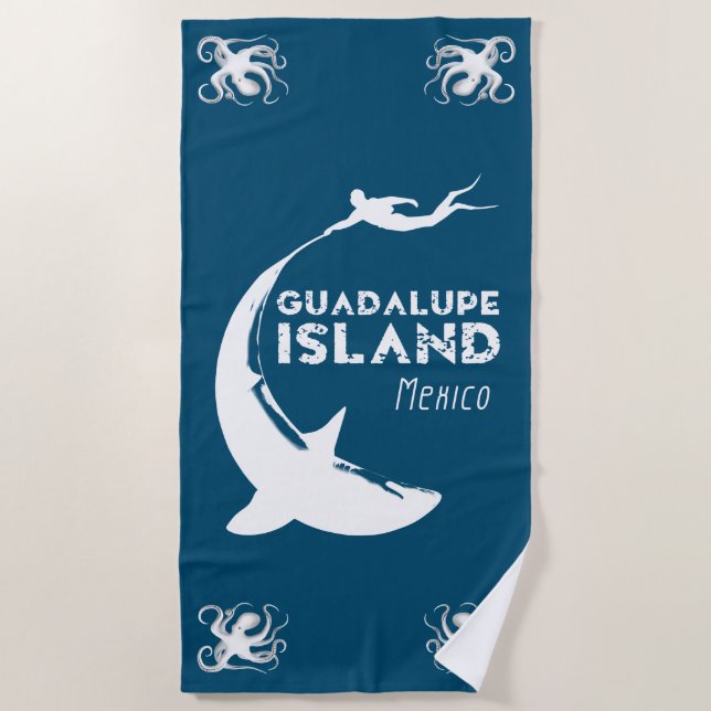 Toalha De Praia Ilha Guadalupe México | Mergulho Com Tubarões (Frente)