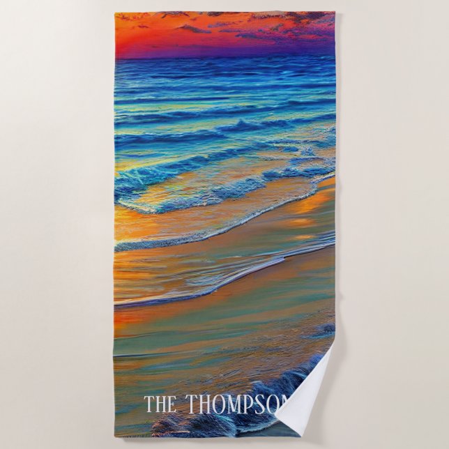 Toalha De Praia Ilha Sunset com Nome Personalizado (Frente)