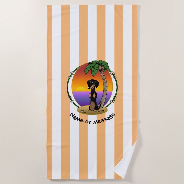 Toalha De Praia Ilha Tropical de Dachshund (preto e bronzeado) (Frente)
