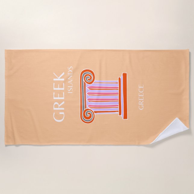 Toalha De Praia Ilhas Gregas, Grécia, Arte Viagem, Laranja (Frente)