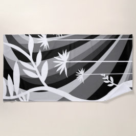 Toalha De Praia Ilustração Botânica Preta e Branca