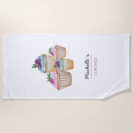 Toalha De Praia Ilustração de Aquarela Cuta em rosa