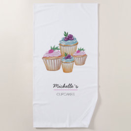 Toalha De Praia Ilustração de Aquarela Cuta em rosa