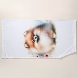 Toalha De Praia Ilustração de aquarela da Pomerânia Cuta