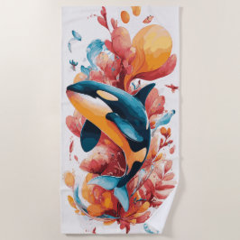 Toalha De Praia Ilustração de Arte de Baleia Orca Oceano