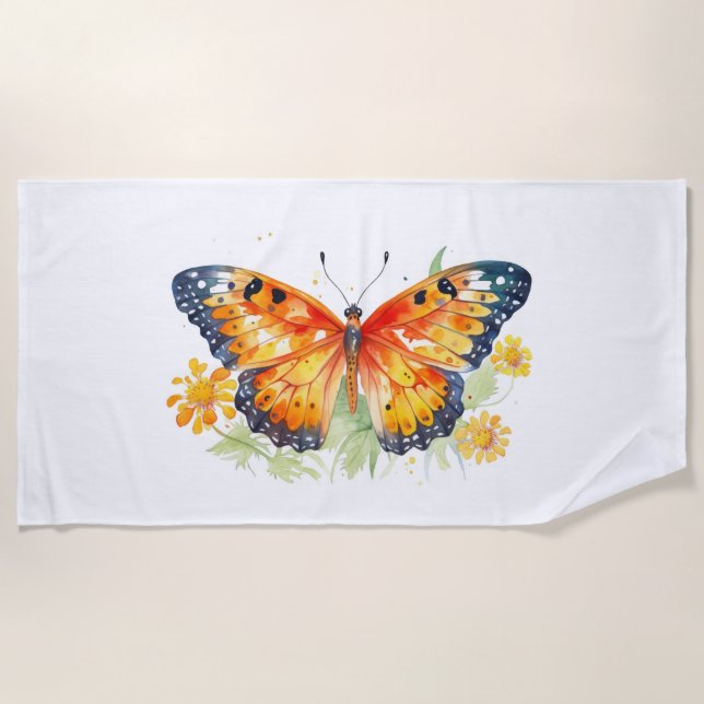 Toalha De Praia Ilustração de borboleta   (Frente)