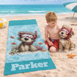 Toalha De Praia Ilustração de Cachorro de Snorkel
