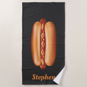 Toalha De Praia Ilustração de Cachorro-Quente com Nome Personaliza
