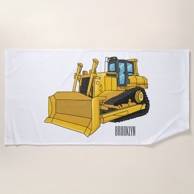 Toalha De Praia Ilustração de desenho animado Bulldozer (Frente)